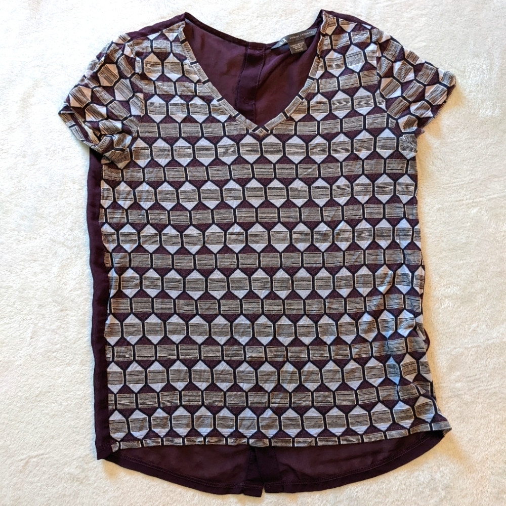 Armani Exchange Geometric Sheer Button-Back Blouse Purple XXS